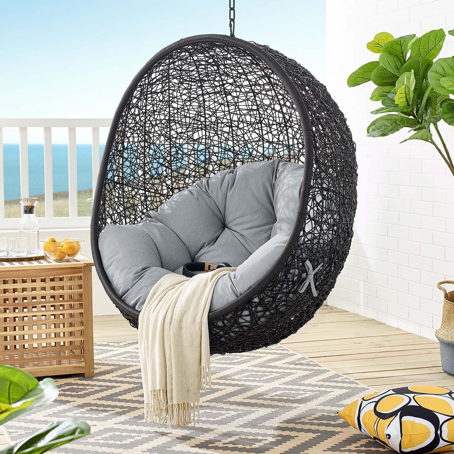 Encase Swing Outdoor Patio Lounge Chair Without Stand Black Gray EEI-3636-BLK-GRY