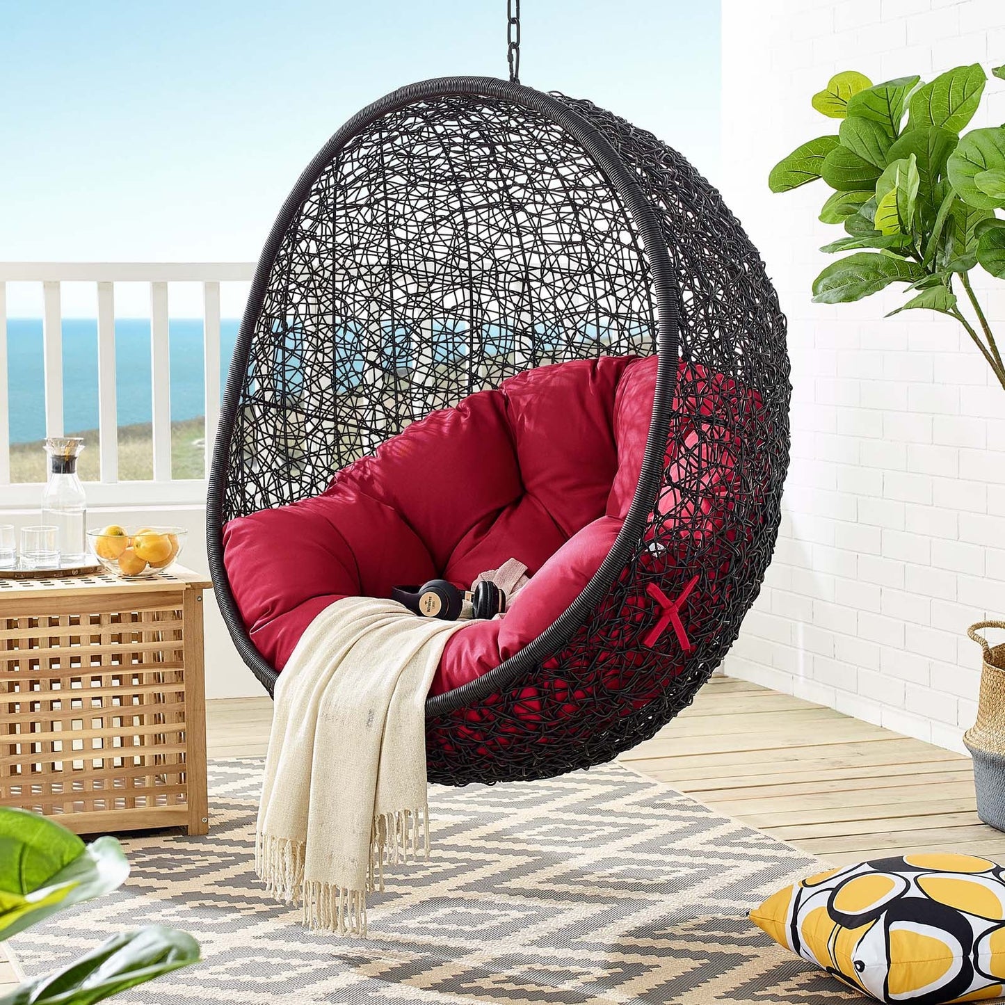 Encase Swing Outdoor Patio Lounge Chair Without Stand Black Red EEI-3636-BLK-RED