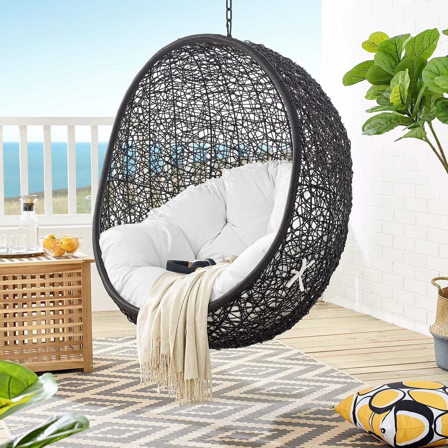 Encase Swing Outdoor Patio Lounge Chair Without Stand Black White EEI-3636-BLK-WHI