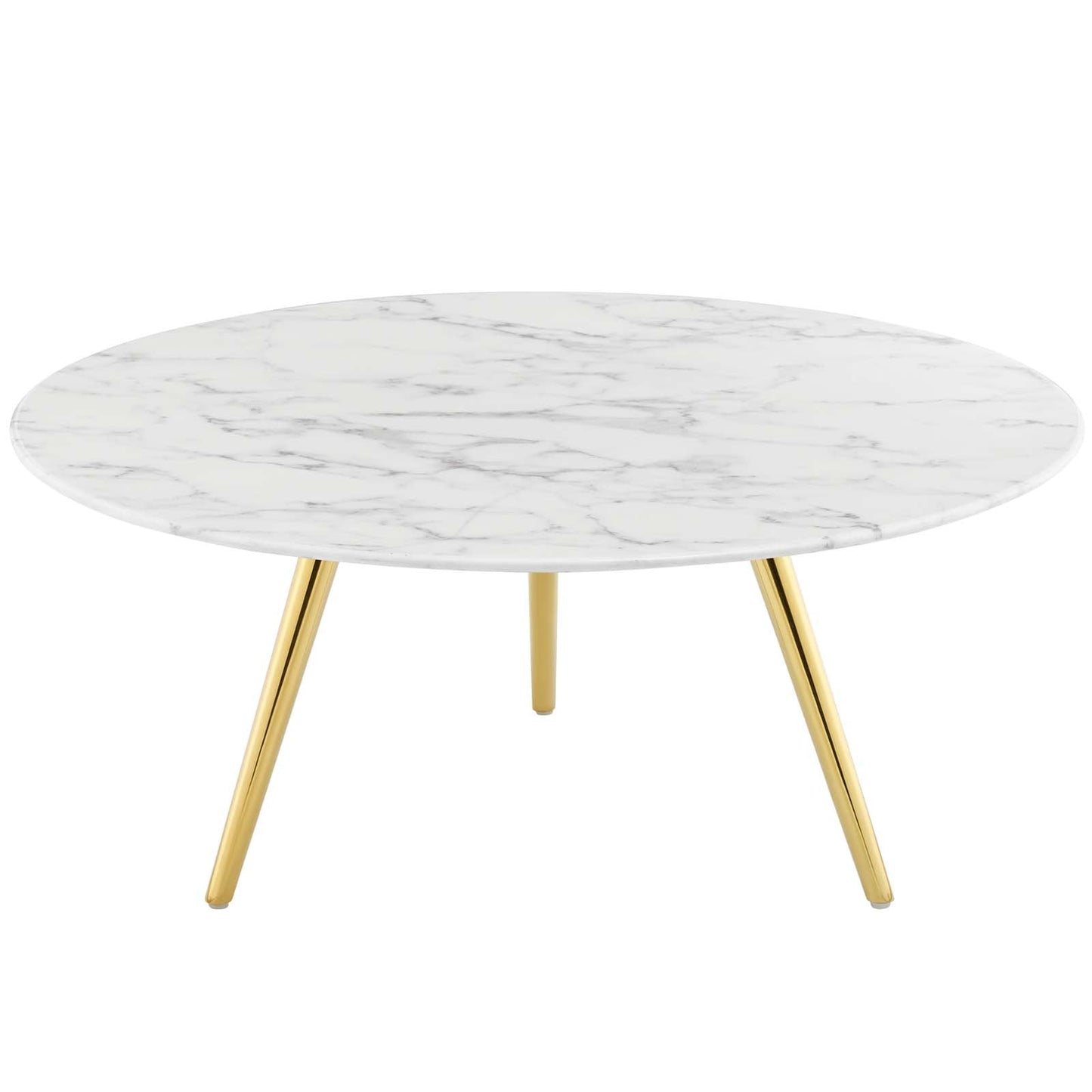 Lippa 36" Round Artificial Marble Coffee Table with Tripod Base Gold White EEI-3665-GLD-WHI