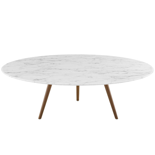 Lippa 47" Round Artificial Marble Coffee Table with Tripod Base Walnut White EEI-3669-WAL-WHI