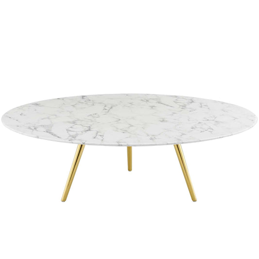 Lippa 47" Round Artificial Marble Coffee Table with Tripod Base Gold White EEI-3673-GLD-WHI