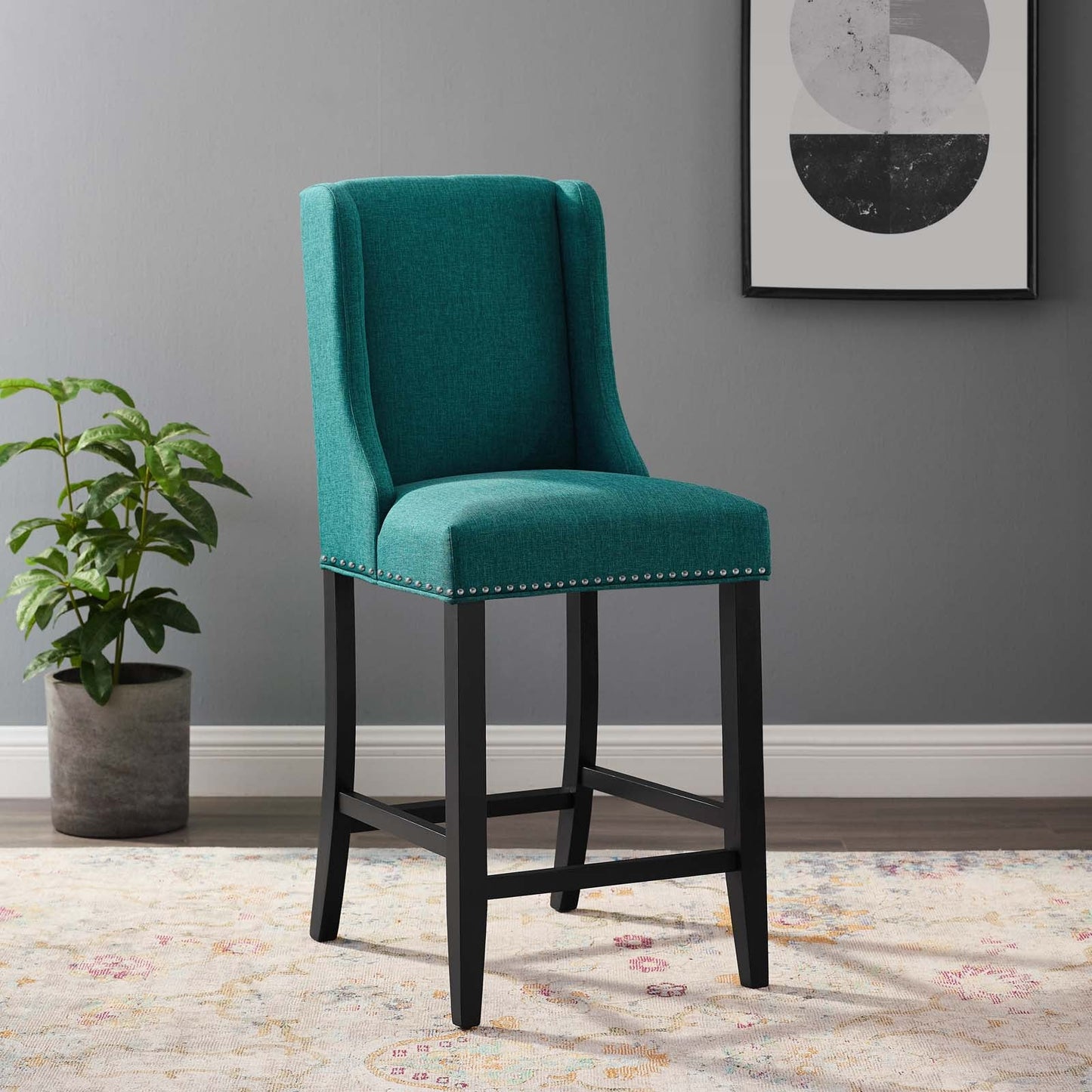 Baron Upholstered Fabric Counter Stool Teal EEI-3735-TEA