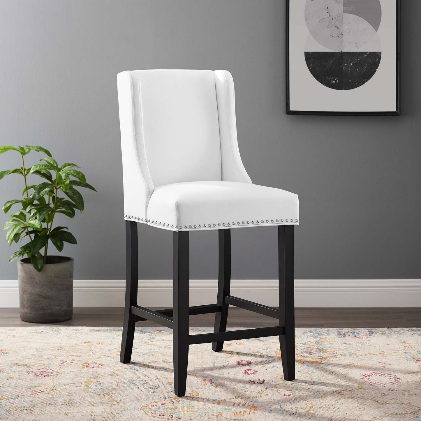 Baron Faux Leather Counter Stool White EEI-3736-WHI