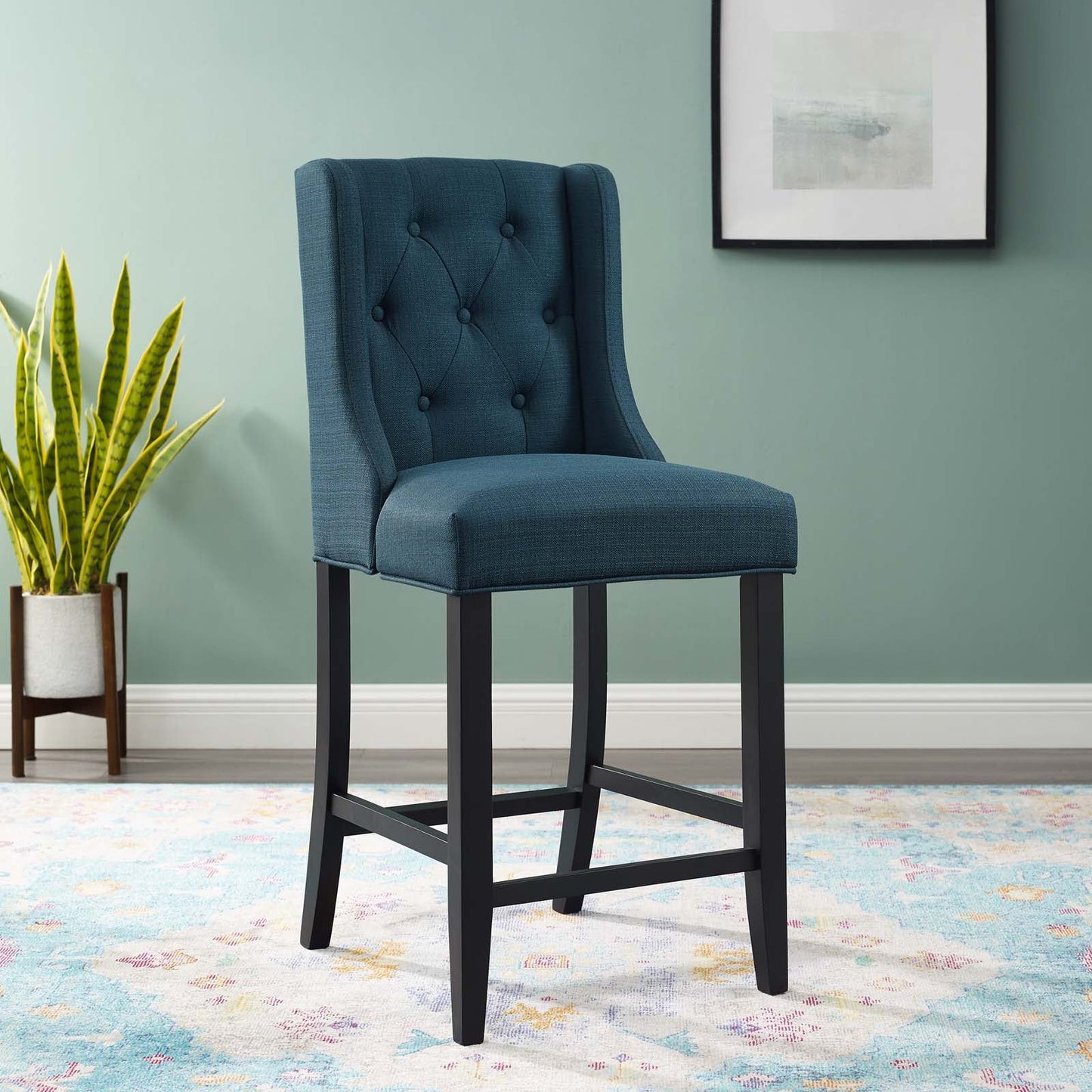 Baronet Tufted Button Upholstered Fabric Counter Stool Azure EEI-3739-AZU