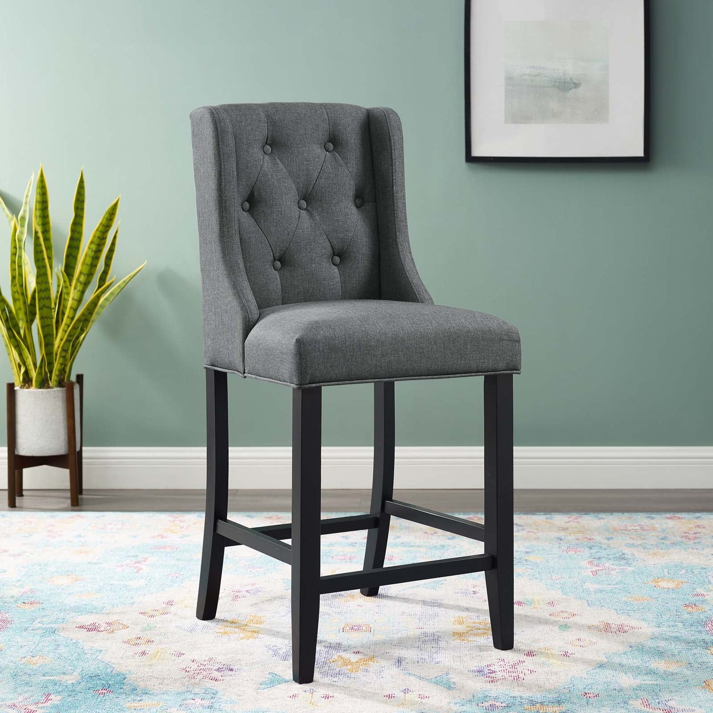 Baronet Tufted Button Upholstered Fabric Counter Stool Gray EEI-3739-GRY