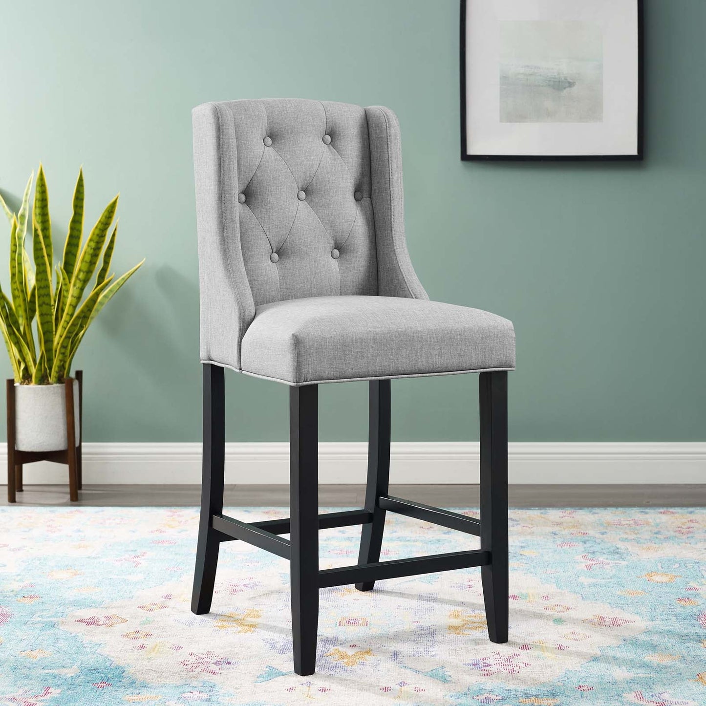 Baronet Tufted Button Upholstered Fabric Counter Stool Light Gray EEI-3739-LGR