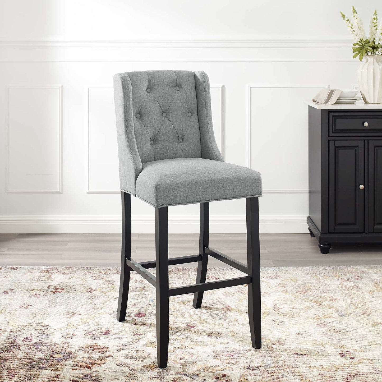 Baronet Tufted Button Upholstered Fabric Bar Stool Light Gray EEI-3741-LGR