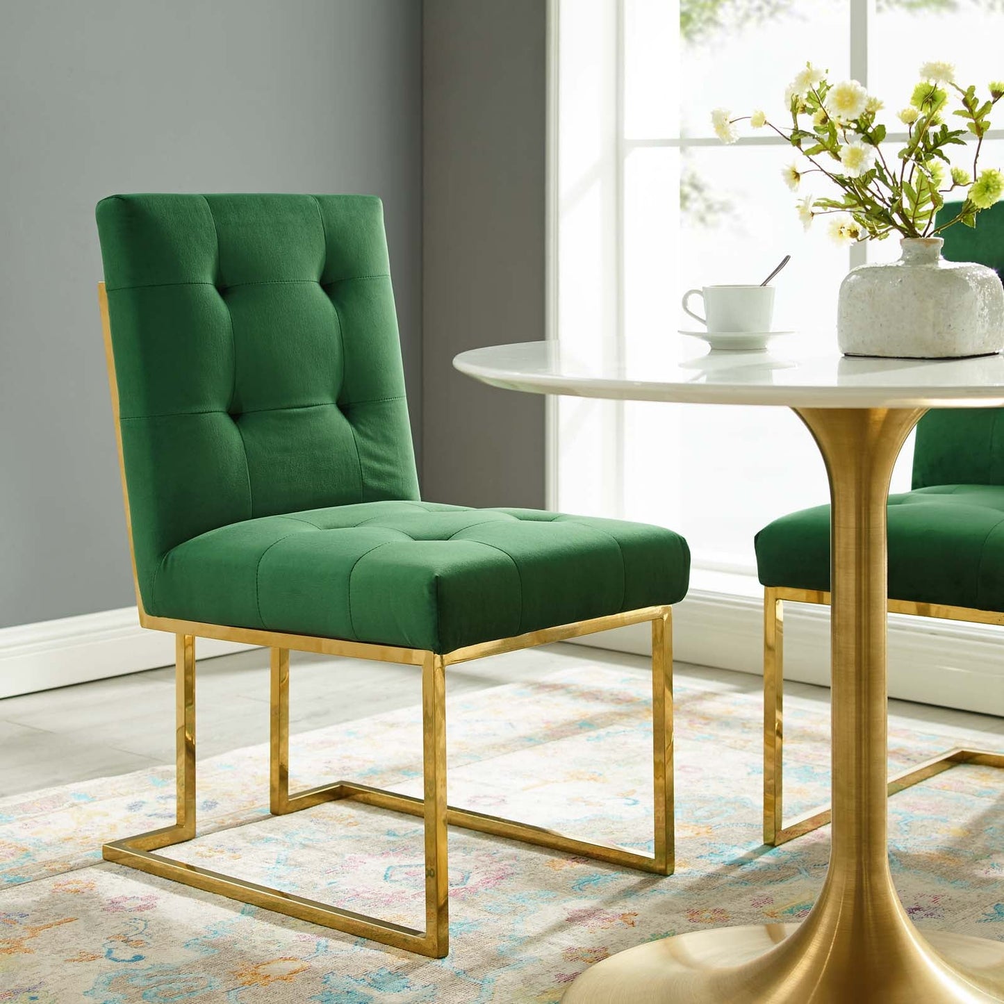 Privy Gold Stainless Steel Performance Velvet Dining Chair Gold Emerald EEI-3744-GLD-EME