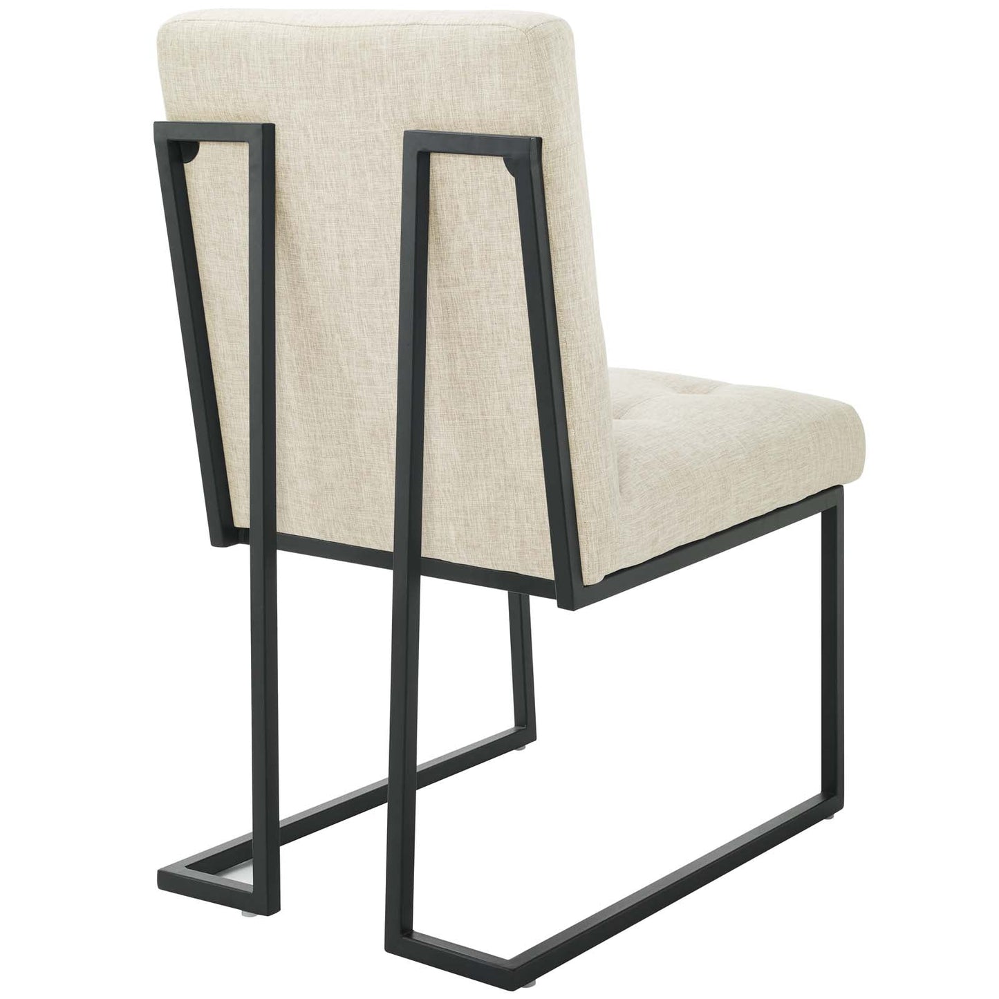 Privy Black Stainless Steel Upholstered Fabric Dining Chair Black Beige EEI-3745-BLK-BEI