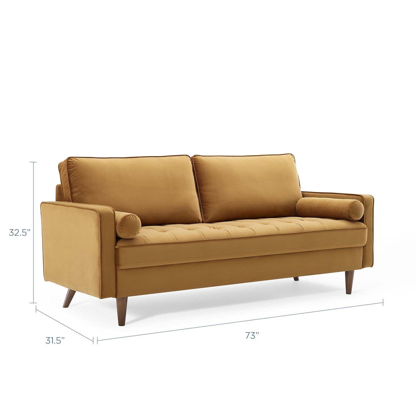 Valour Performance Velvet Sofa Cognac EEI-3764-COG