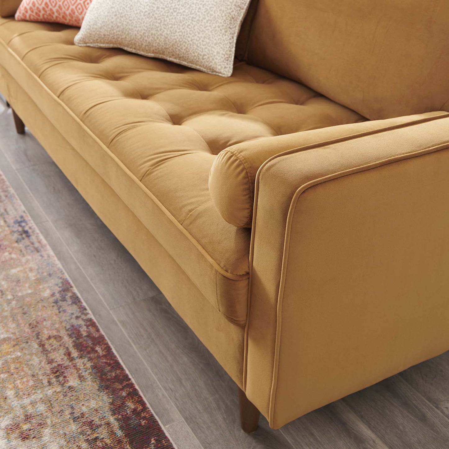 Valour Performance Velvet Sofa Cognac EEI-3764-COG