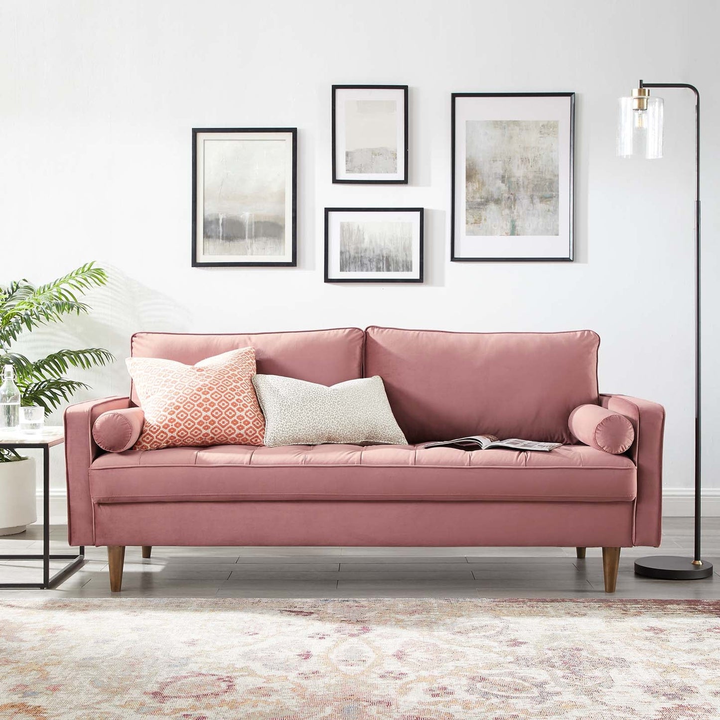 Valour Performance Velvet Sofa Dusty Rose EEI-3764-DUS