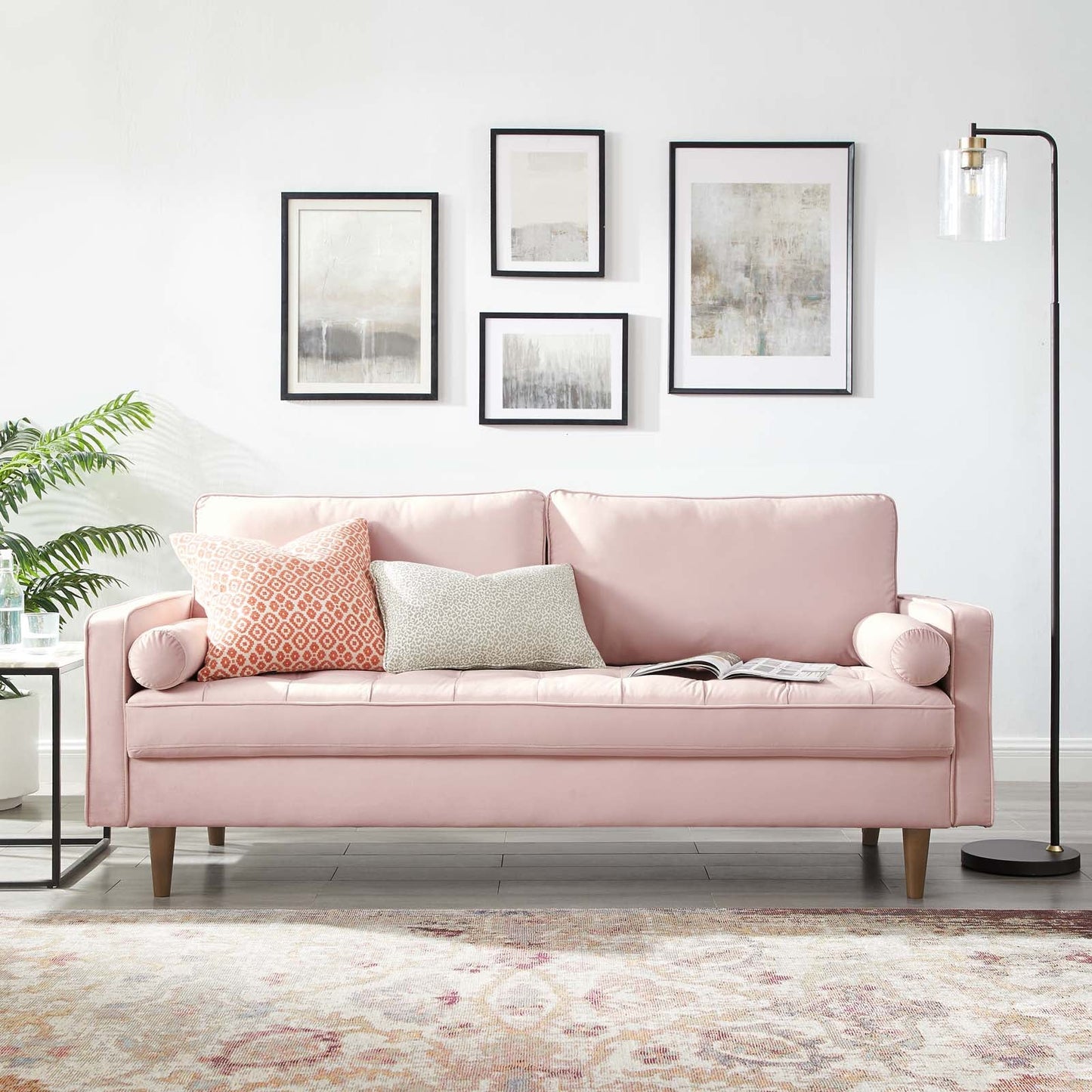 Valour Performance Velvet Sofa Pink EEI-3764-PNK