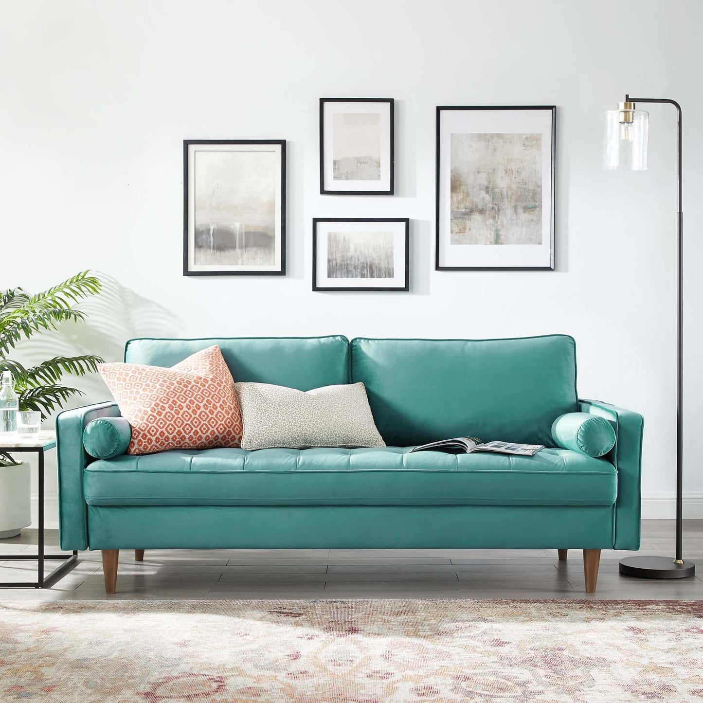 Valour Performance Velvet Sofa Teal EEI-3764-TEA