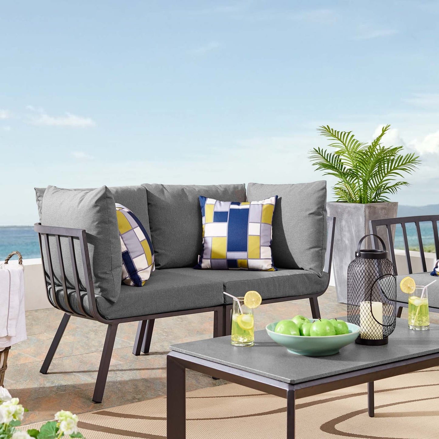 Riverside 2 Piece Outdoor Patio Aluminum Sectional Sofa Set Gray Charcoal EEI-3781-SLA-CHA