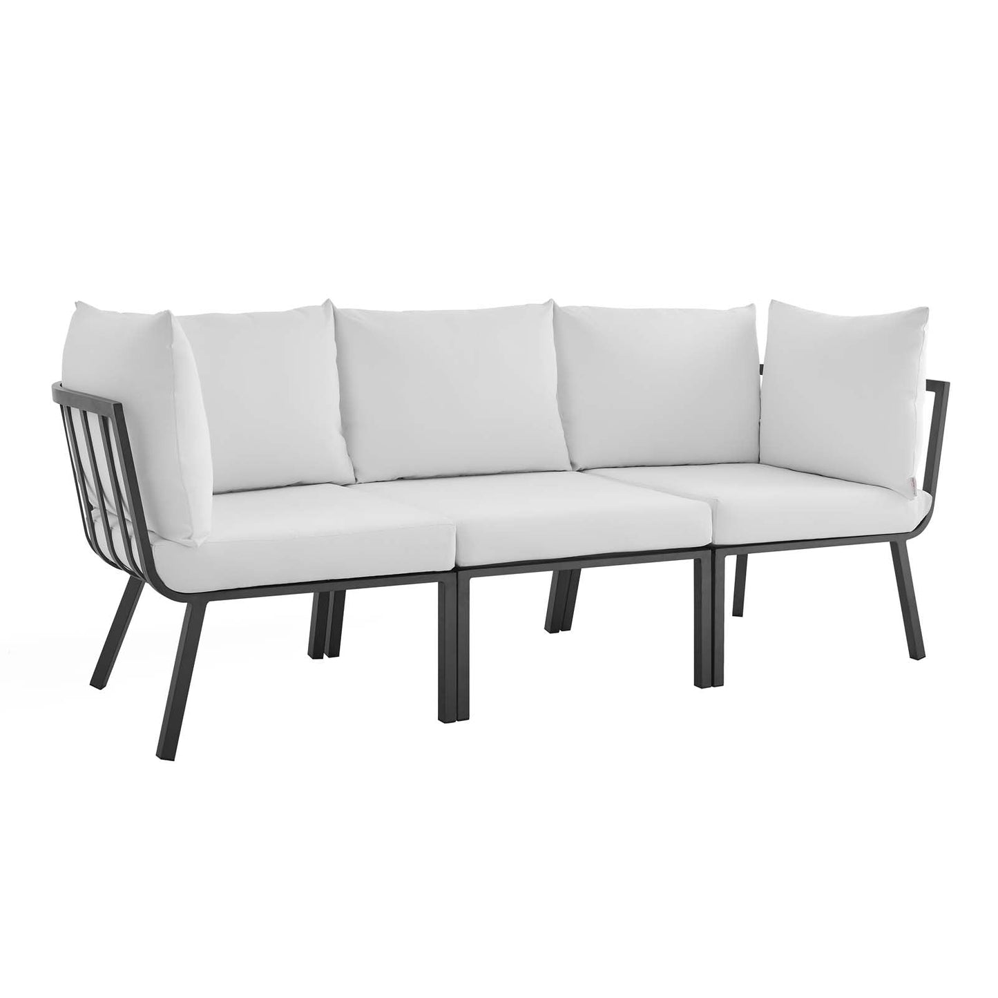 Riverside 3 Piece Outdoor Patio Aluminum Sectional Sofa Set Gray White EEI-3782-SLA-WHI