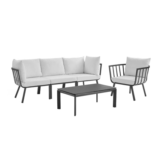 Riverside 5 Piece Outdoor Patio Aluminum Set Gray White EEI-3783-SLA-WHI