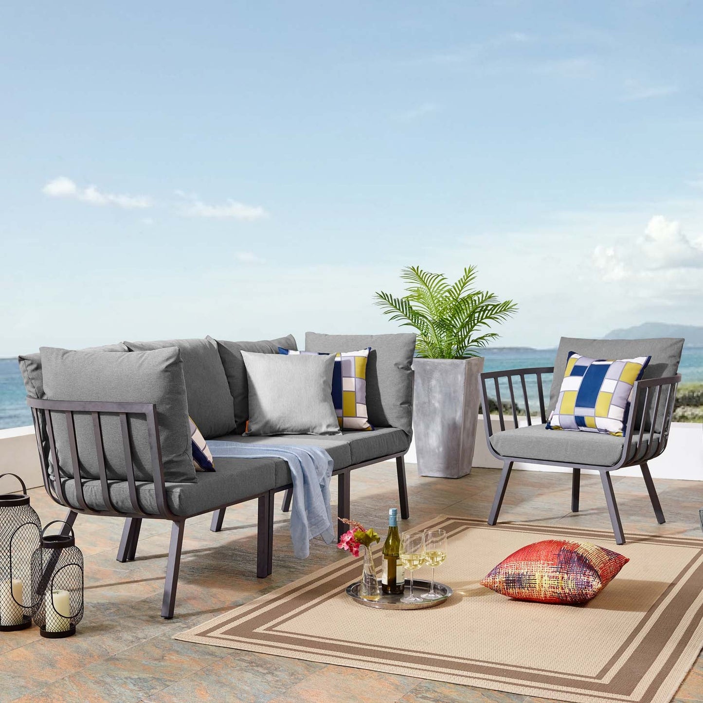 Riverside 4 Piece Outdoor Patio Aluminum Set Gray Charcoal EEI-3784-SLA-CHA