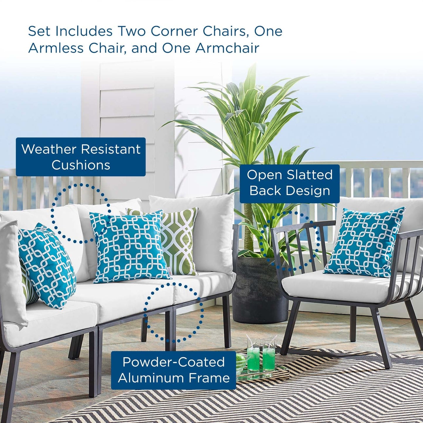 Riverside 4 Piece Outdoor Patio Aluminum Set Gray White EEI-3784-SLA-WHI