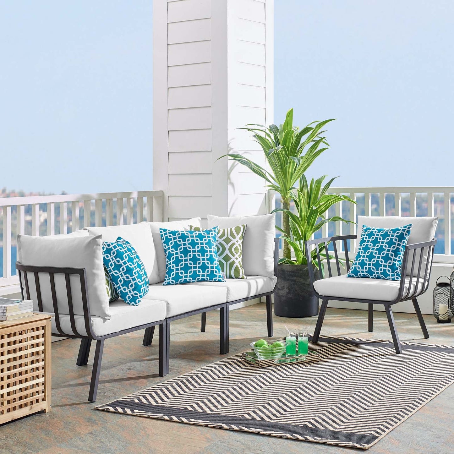 Riverside 4 Piece Outdoor Patio Aluminum Set Gray White EEI-3784-SLA-WHI