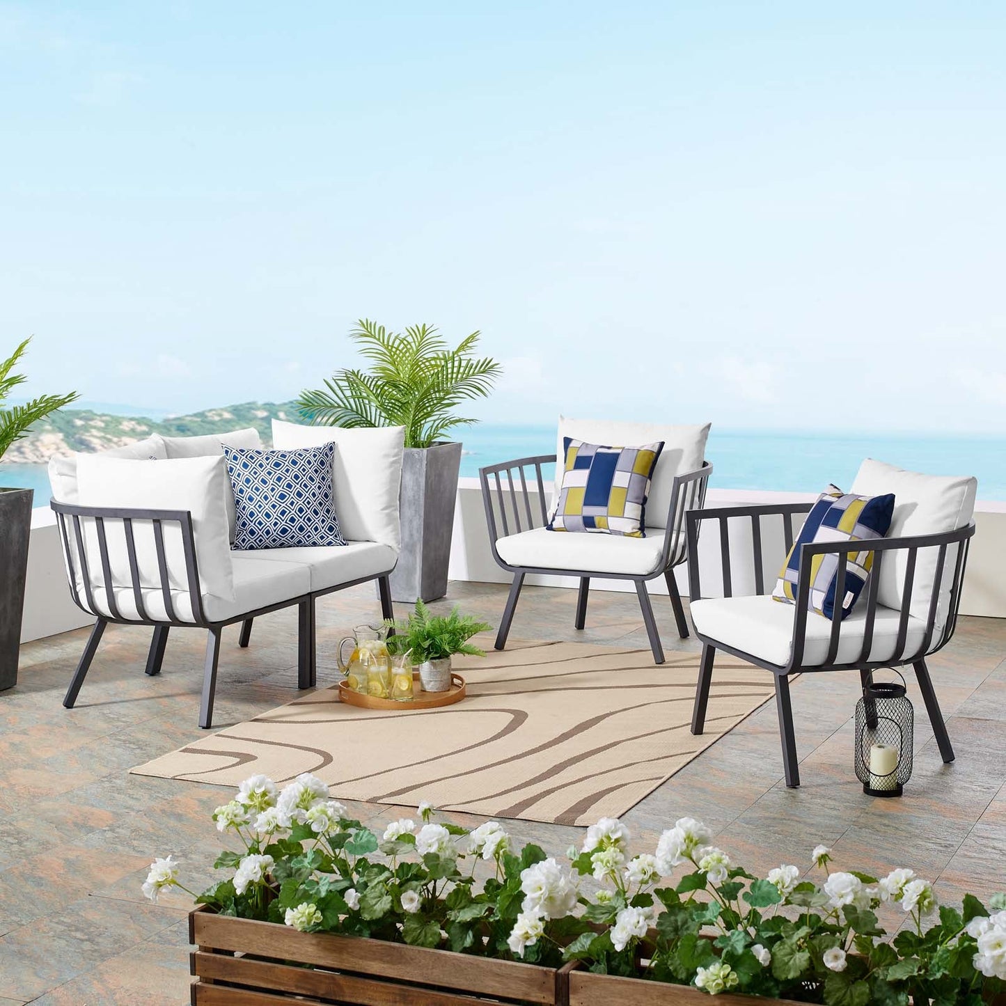 Riverside 4 Piece Outdoor Patio Aluminum Set Gray White EEI-3787-SLA-WHI