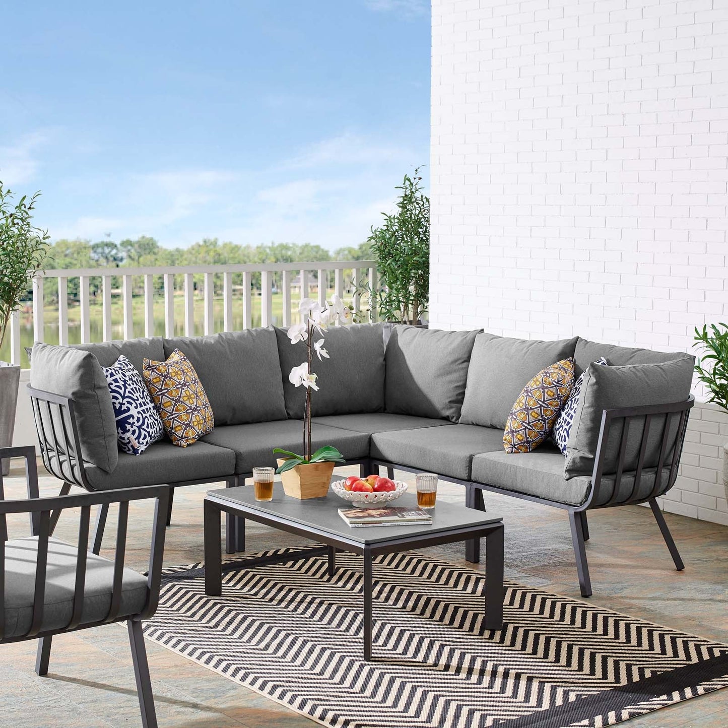 Riverside 6 Piece Outdoor Patio Aluminum Set Gray Charcoal EEI-3788-SLA-CHA