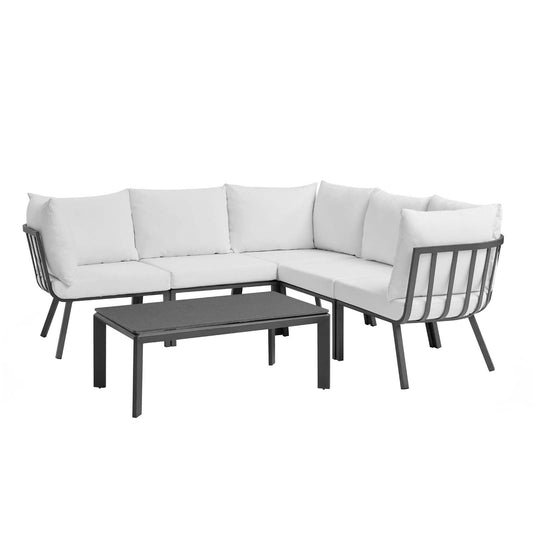 Riverside 6 Piece Outdoor Patio Aluminum Set Gray White EEI-3788-SLA-WHI