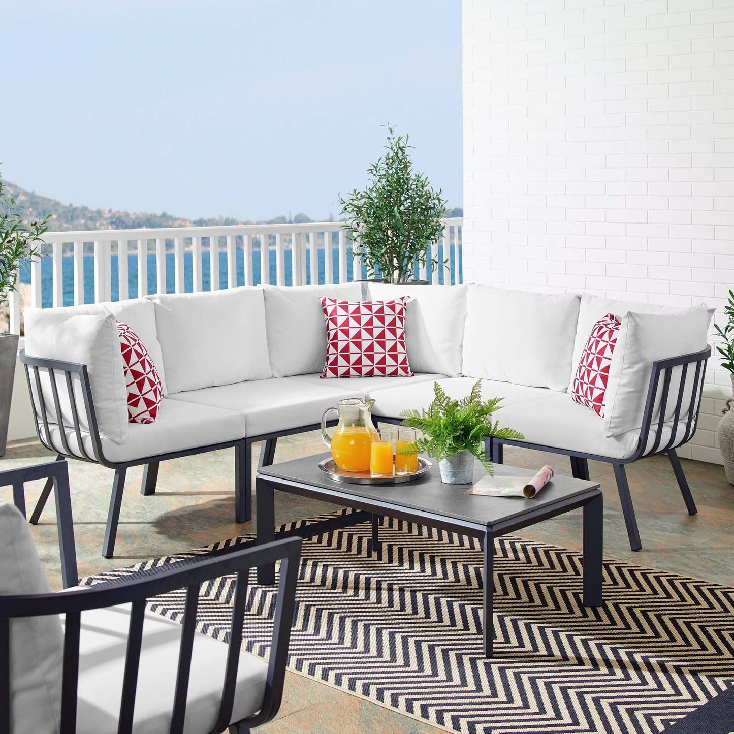 Riverside 6 Piece Outdoor Patio Aluminum Set Gray White EEI-3788-SLA-WHI