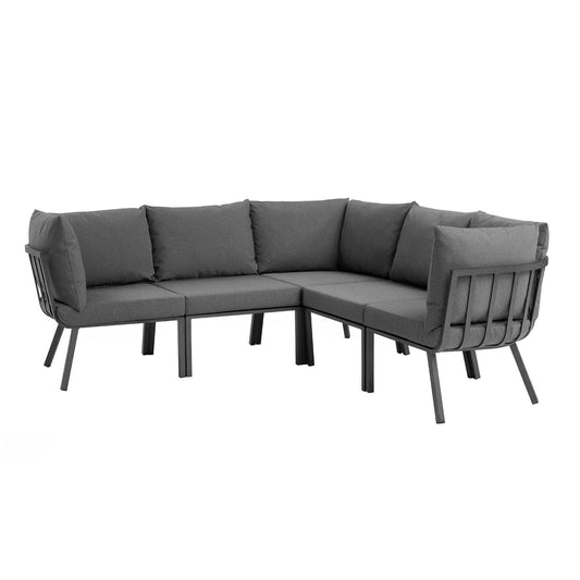 Riverside 5 Piece Outdoor Patio Aluminum Sectional Gray Charcoal EEI-3789-SLA-CHA