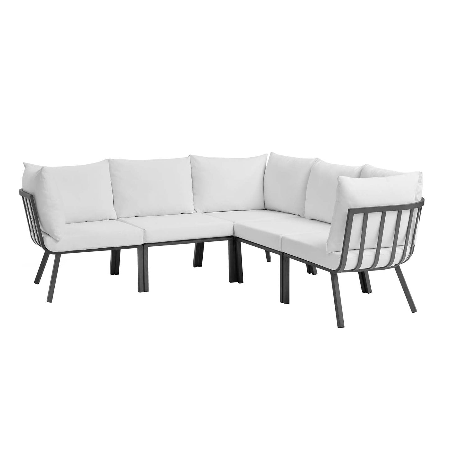 Riverside 5 Piece Outdoor Patio Aluminum Sectional Gray White EEI-3789-SLA-WHI