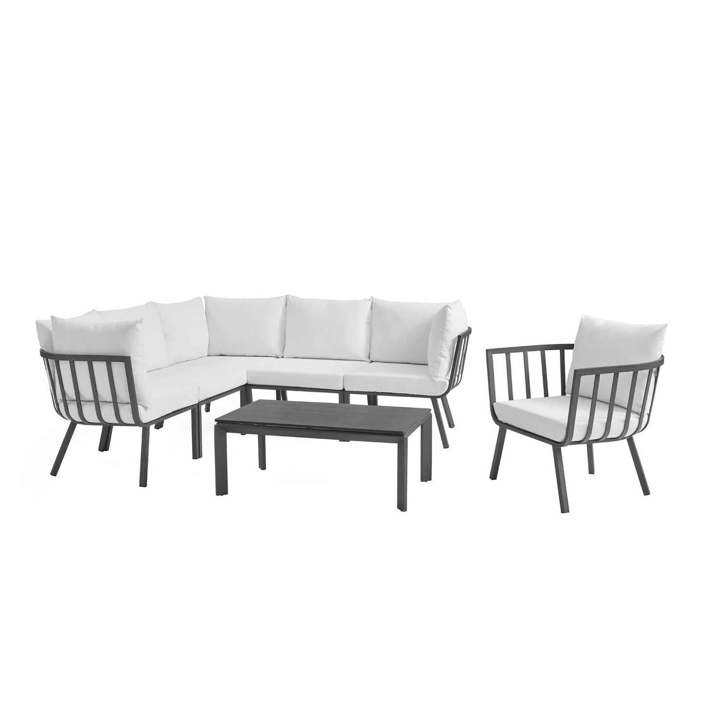 Riverside 7 Piece Outdoor Patio Aluminum Set Gray White EEI-3790-SLA-WHI