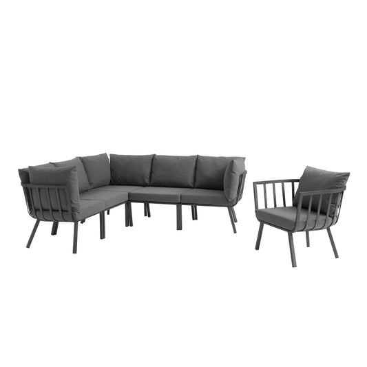 Riverside 6 Piece Outdoor Patio Aluminum Set Gray Charcoal EEI-3791-SLA-CHA