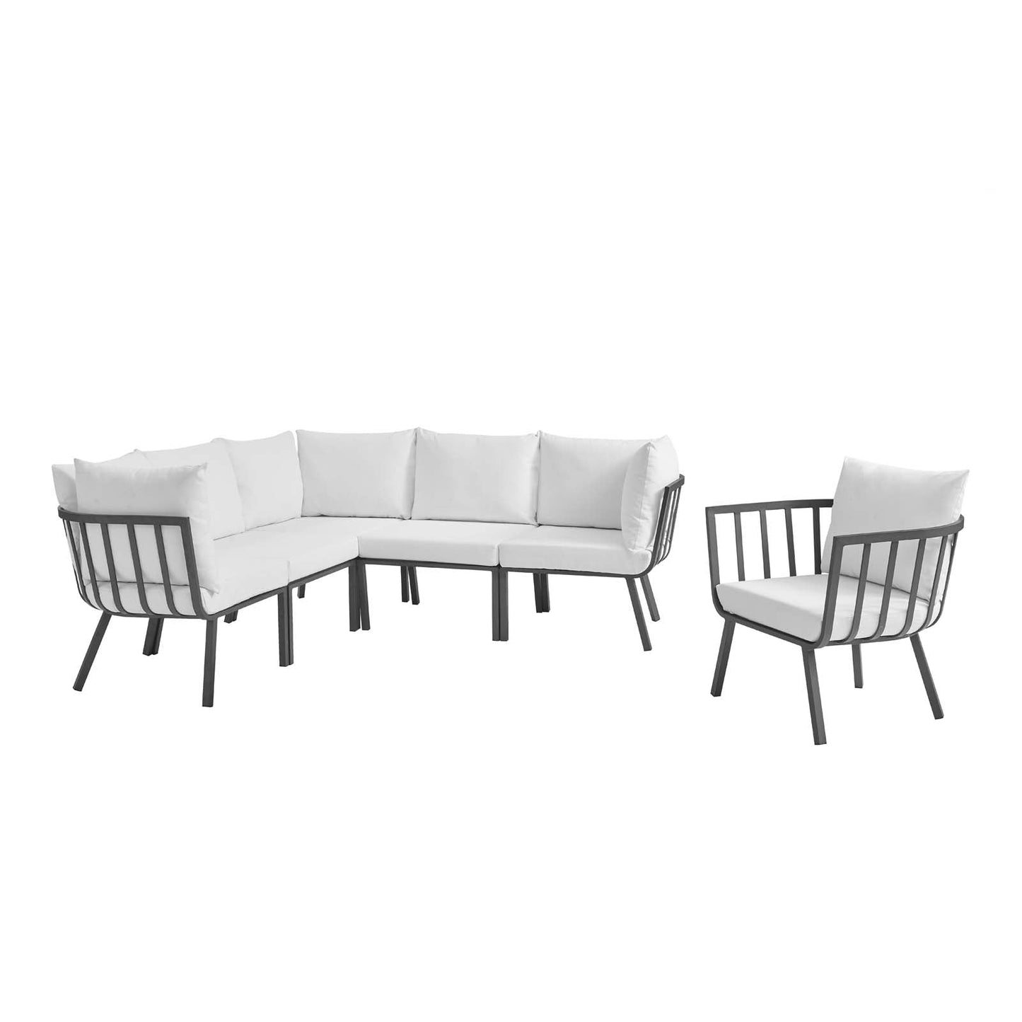 Riverside 6 Piece Outdoor Patio Aluminum Set Gray White EEI-3791-SLA-WHI