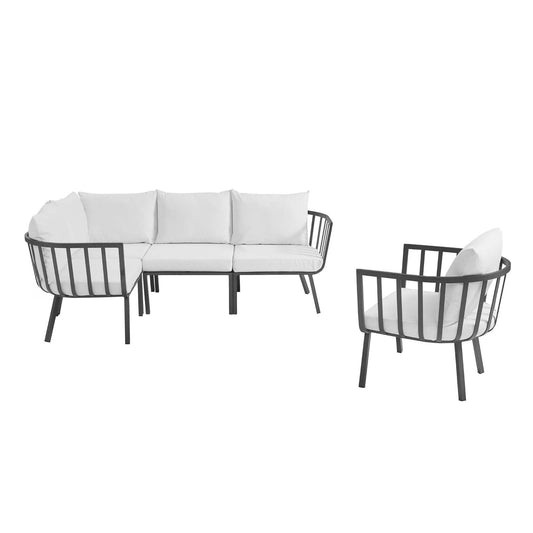 Riverside 5 Piece Outdoor Patio Aluminum Set Gray White EEI-3792-SLA-WHI