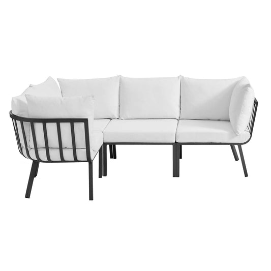 Riverside 4 Piece Outdoor Patio Aluminum Sectional Gray White EEI-3794-SLA-WHI