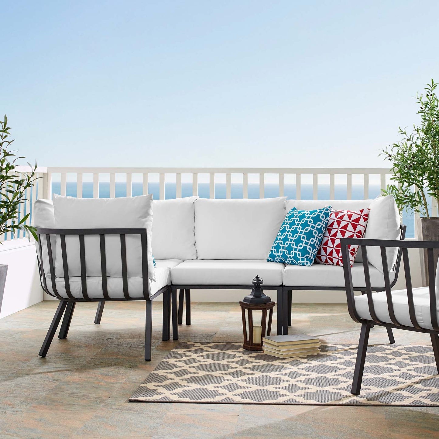 Riverside 4 Piece Outdoor Patio Aluminum Sectional Gray White EEI-3794-SLA-WHI