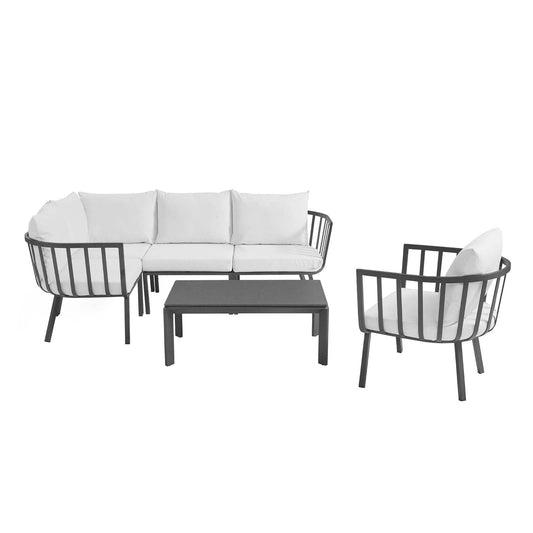 Riverside 6 Piece Outdoor Patio Aluminum Set Gray White EEI-3795-SLA-WHI