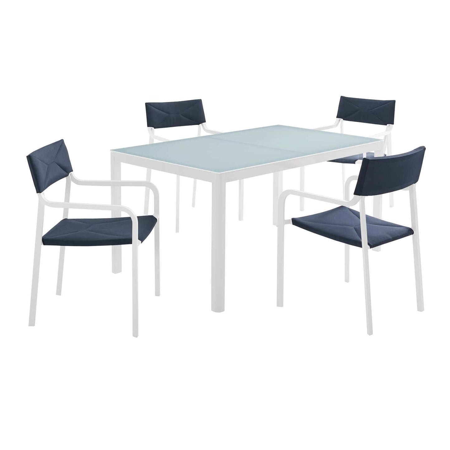 Raleigh 5 Piece Outdoor Patio Aluminum Dining Set White Navy EEI-3796-WHI-NAV