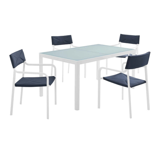 Raleigh 5 Piece Outdoor Patio Aluminum Dining Set White Navy EEI-3796-WHI-NAV