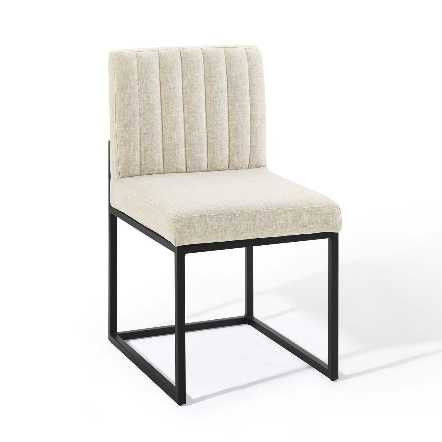 Carriage Channel Tufted Sled Base Upholstered Fabric Dining Chair Black Beige EEI-3807-BLK-BEI