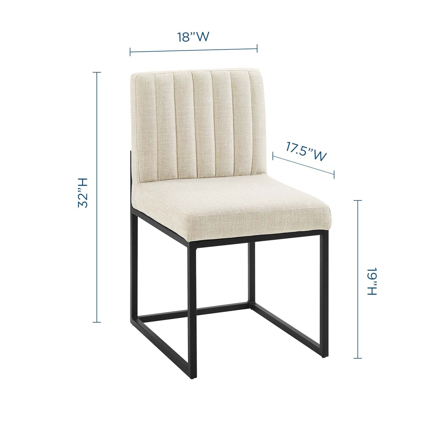 Carriage Channel Tufted Sled Base Upholstered Fabric Dining Chair Black Beige EEI-3807-BLK-BEI