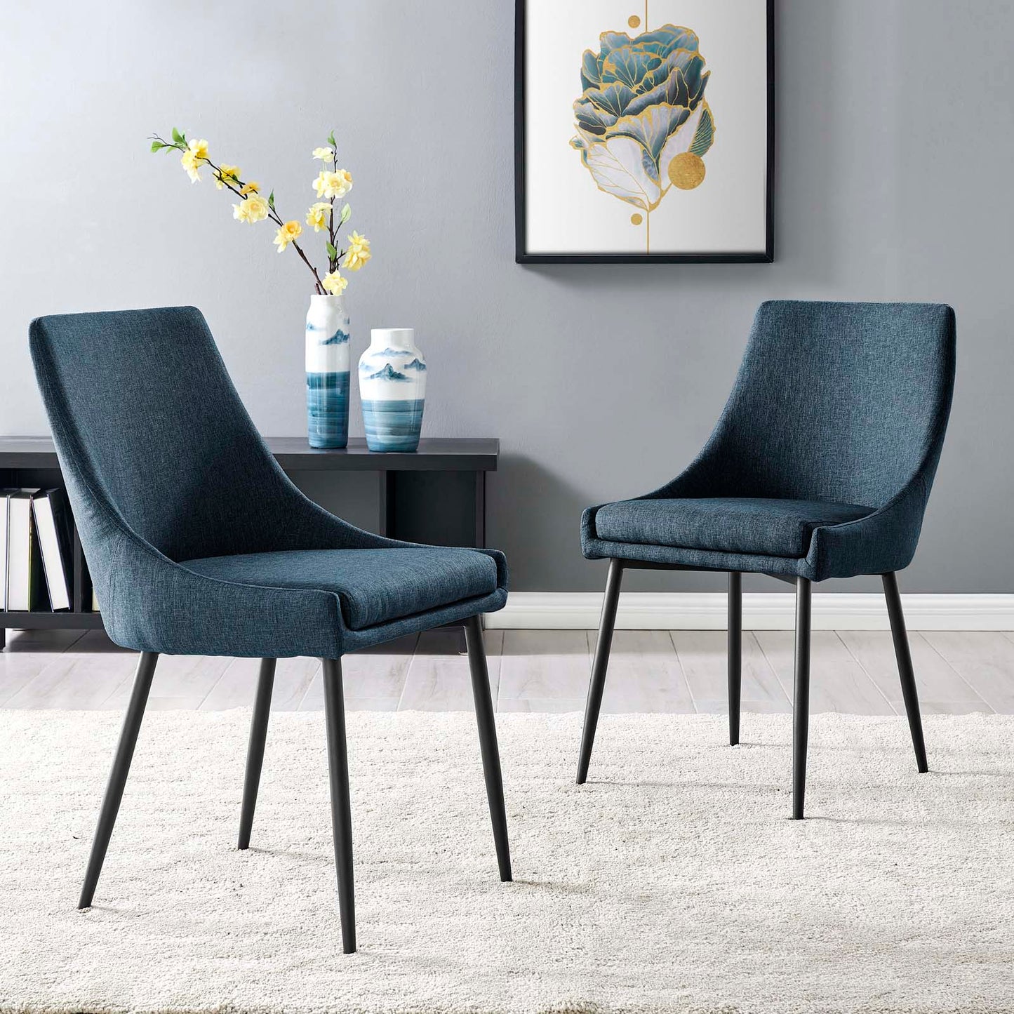 Viscount Upholstered Fabric Dining Chairs - Set of 2 Black Azure EEI-3809-BLK-AZU