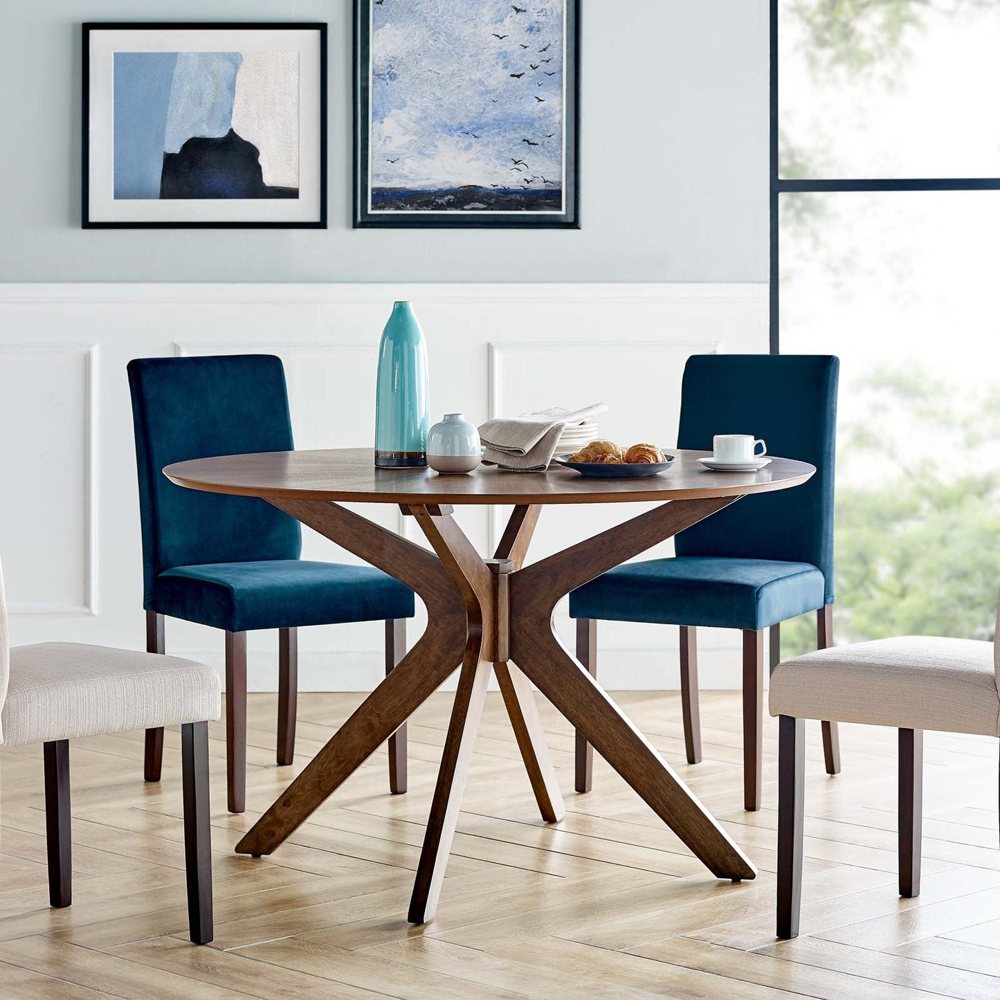 Crossroads 47" Round Wood Dining Table Walnut EEI-3847-WAL