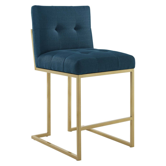 Privy Gold Stainless Steel Upholstered Fabric Counter Stool Gold Azure EEI-3852-GLD-AZU