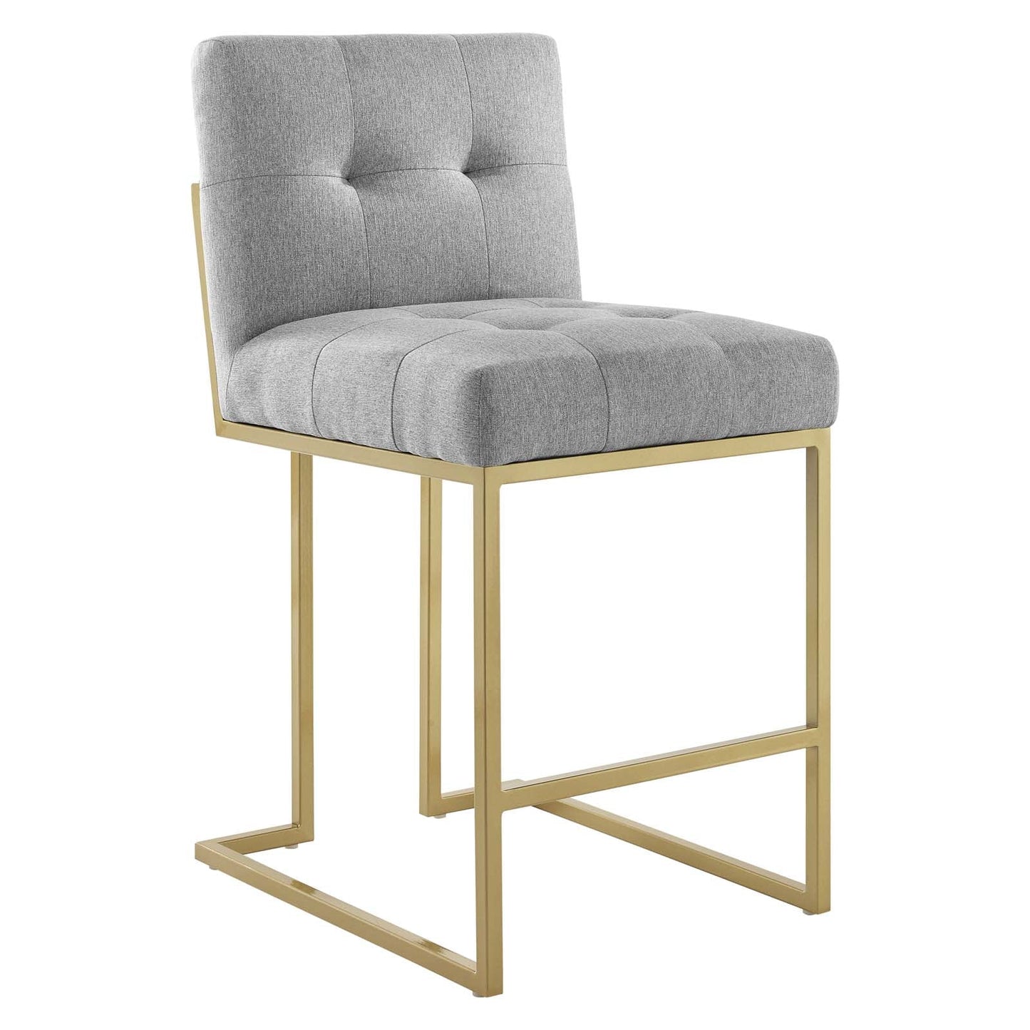 Privy Gold Stainless Steel Upholstered Fabric Counter Stool Gold Light Gray EEI-3852-GLD-LGR