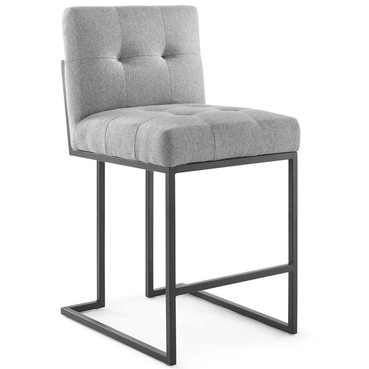 Privy Black Stainless Steel Upholstered Fabric Counter Stool Black Light Gray EEI-3854-BLK-LGR