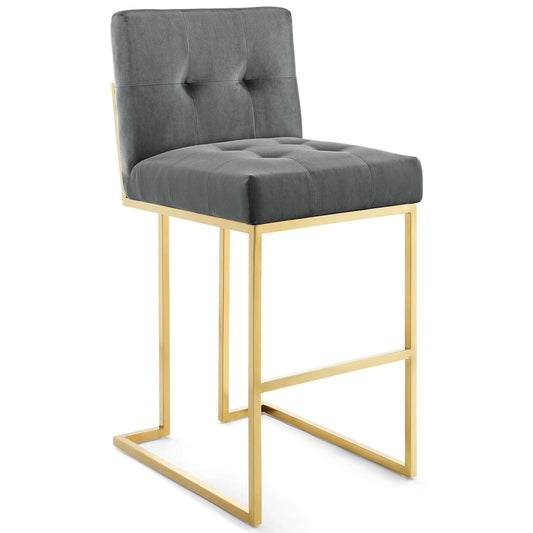 Privy Gold Stainless Steel Performance Velvet Bar Stool Gold Charcoal EEI-3856-GLD-CHA