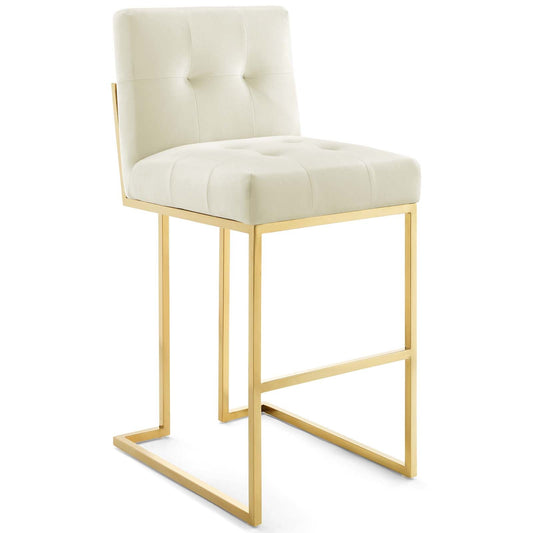 Privy Gold Stainless Steel Performance Velvet Bar Stool Gold Ivory EEI-3856-GLD-IVO