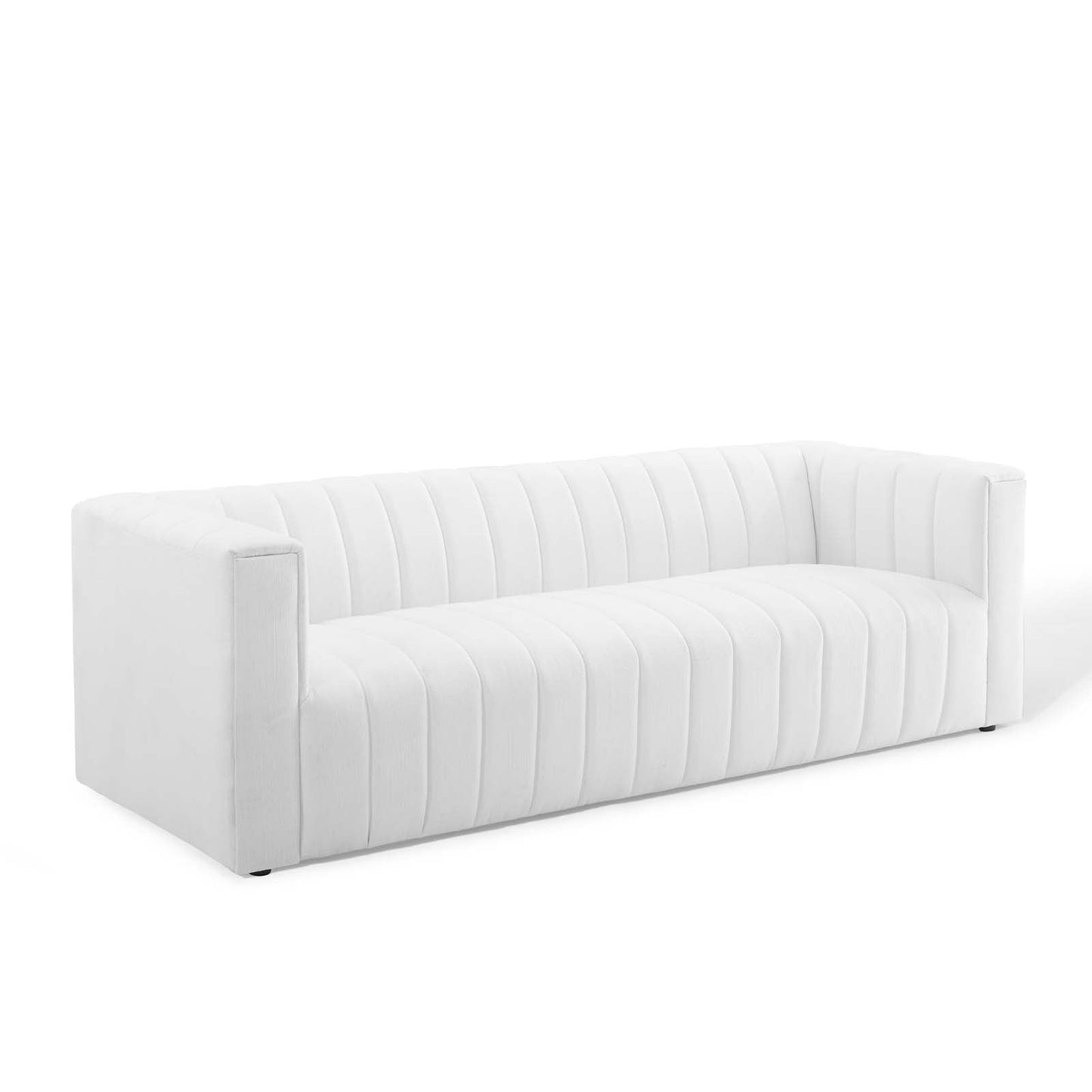 Reflection Channel Tufted Upholstered Fabric Sofa White EEI-3881-WHI